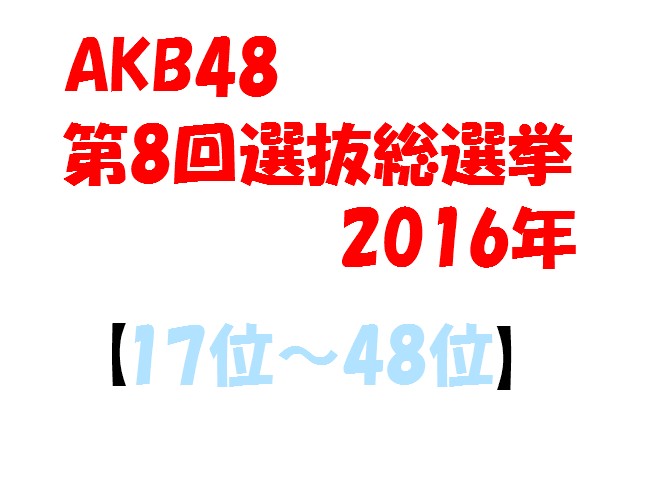 AKB48 第8回（2016）選抜総選挙 速報│歴代の順位（第7回、第6回）との比較は？（17位～48位）